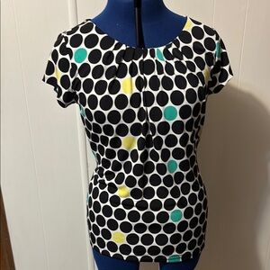 Worthington Black Polka Dot Blouse with Yellow and Green Accents